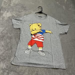 Hardten Shirt Mens Medium Gray Dabbing Teddy Bear USA Flag Graphic Tee Patriotic